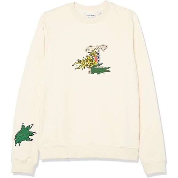 Lacoste Boy's Cream Holiday Badge Crewneck Sweatshirt - Picture 1 of 11